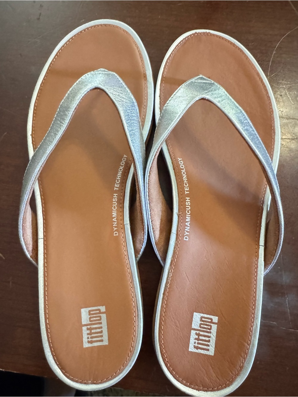 FitFlop Silver Metallic Flip-Flop Sandals with Tan Footbed